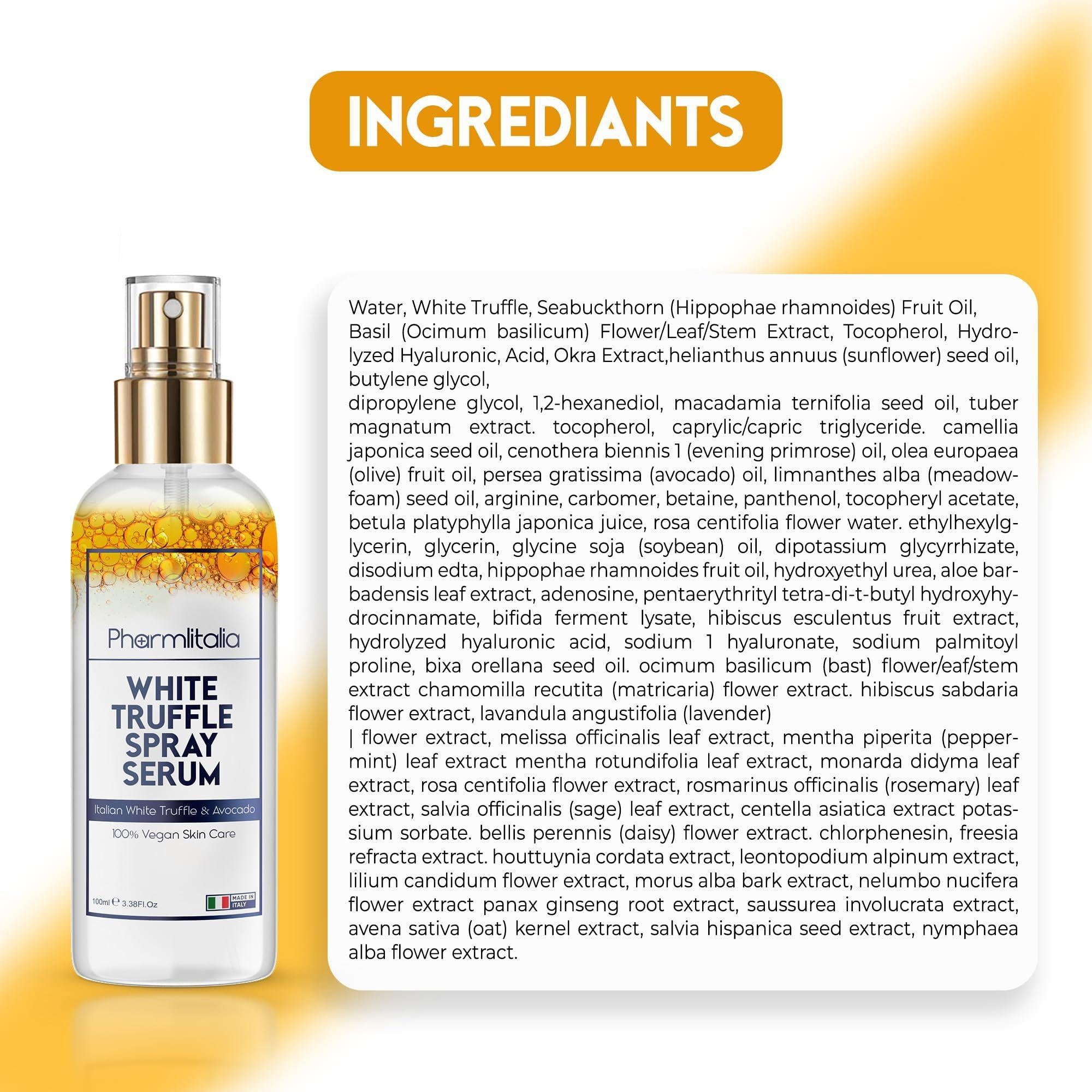 Italian White Truffle Spray Serum   Vegan Skin Care   Face Mist Hydrating Spray with Avocado & White Truffles   Face Serum for Radiant Skin   3.38 Fl Oz