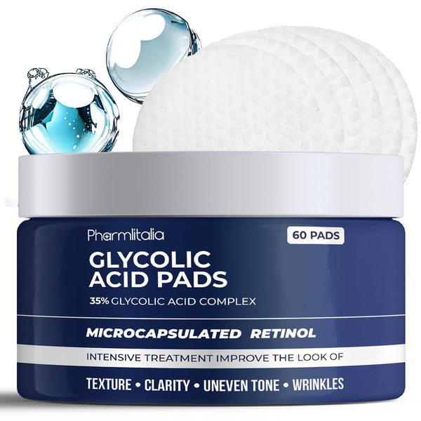 Glycolic Acid Pads 35%   Anti Aging Treatment for Clearer Smoother Skin   Glycolic Acid Peel Pads For Dark Spots Acne and Wrinkles   Infused with Hyaluronic Acid & Retinol   60 Pads