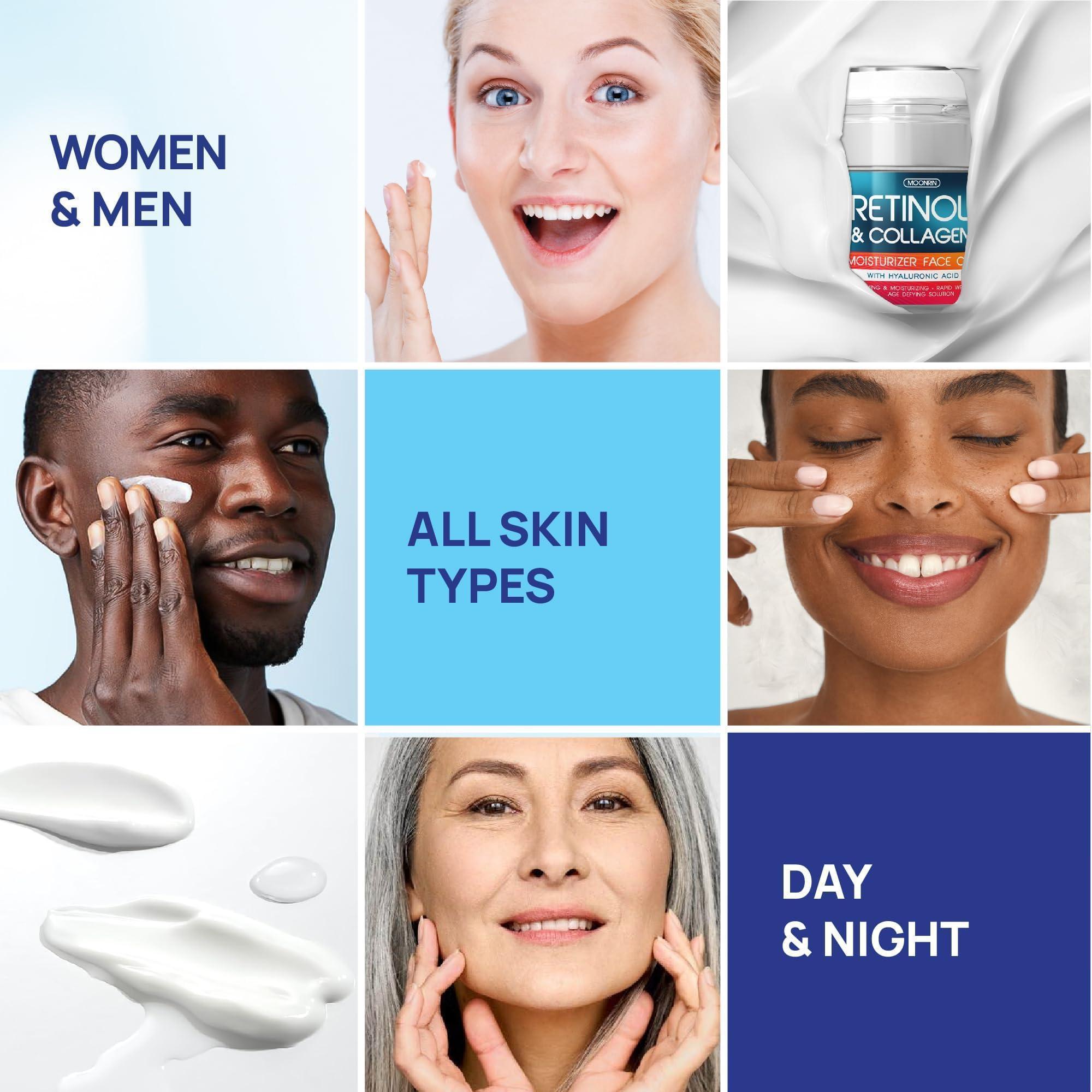 Retinol Cream for Face   Collagen and Retinol Moisturizer with Hyaluronic Acid Day Night Anti Aging Retinol Face Moisturizer for Women Men Collagen Cream for Face Reduces Wrinkles Dryness 1.85 Oz