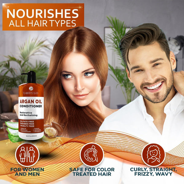 Argan Oil Conditioner   Sulfate Free with No Parabens   Moroccan Botanicals for Women and Men   Professional Moisturizing Anti Frizz Hydrating Solution for Dry Wavy Curly and Color Treated Hair