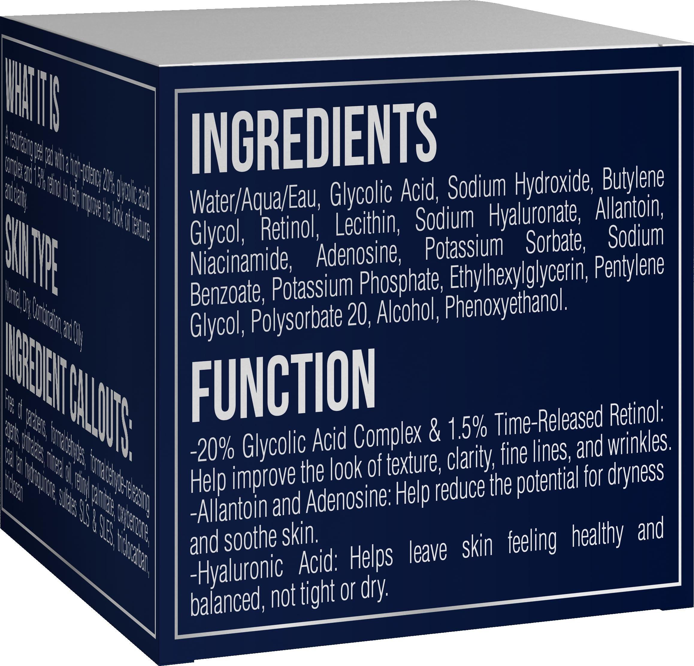 Glycolic Acid Pads 35%   Anti Aging Treatment for Clearer Smoother Skin   Glycolic Acid Peel Pads For Dark Spots Acne and Wrinkles   Infused with Hyaluronic Acid & Retinol   60 Pads