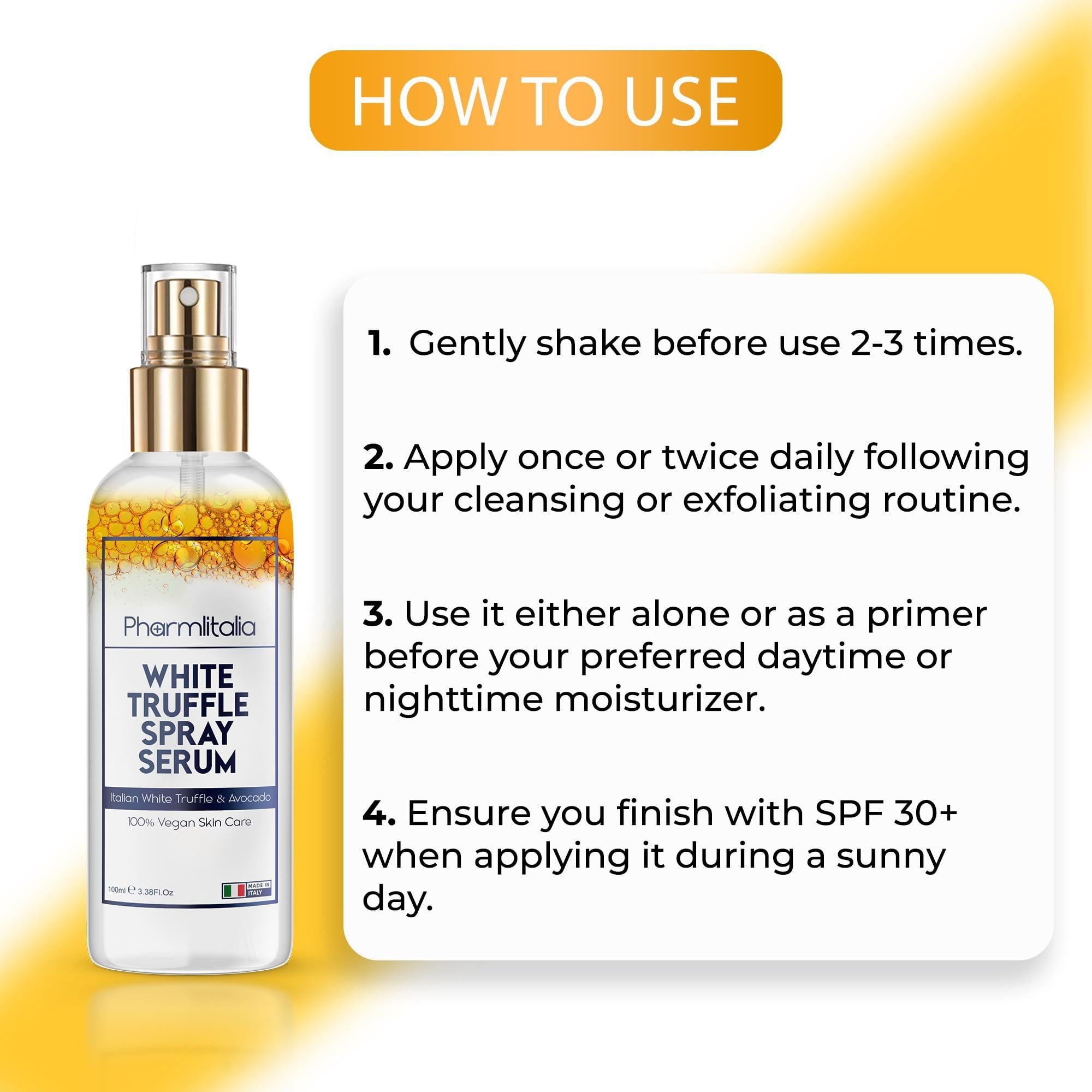 Italian White Truffle Spray Serum   Vegan Skin Care   Face Mist Hydrating Spray with Avocado & White Truffles   Face Serum for Radiant Skin   3.38 Fl Oz