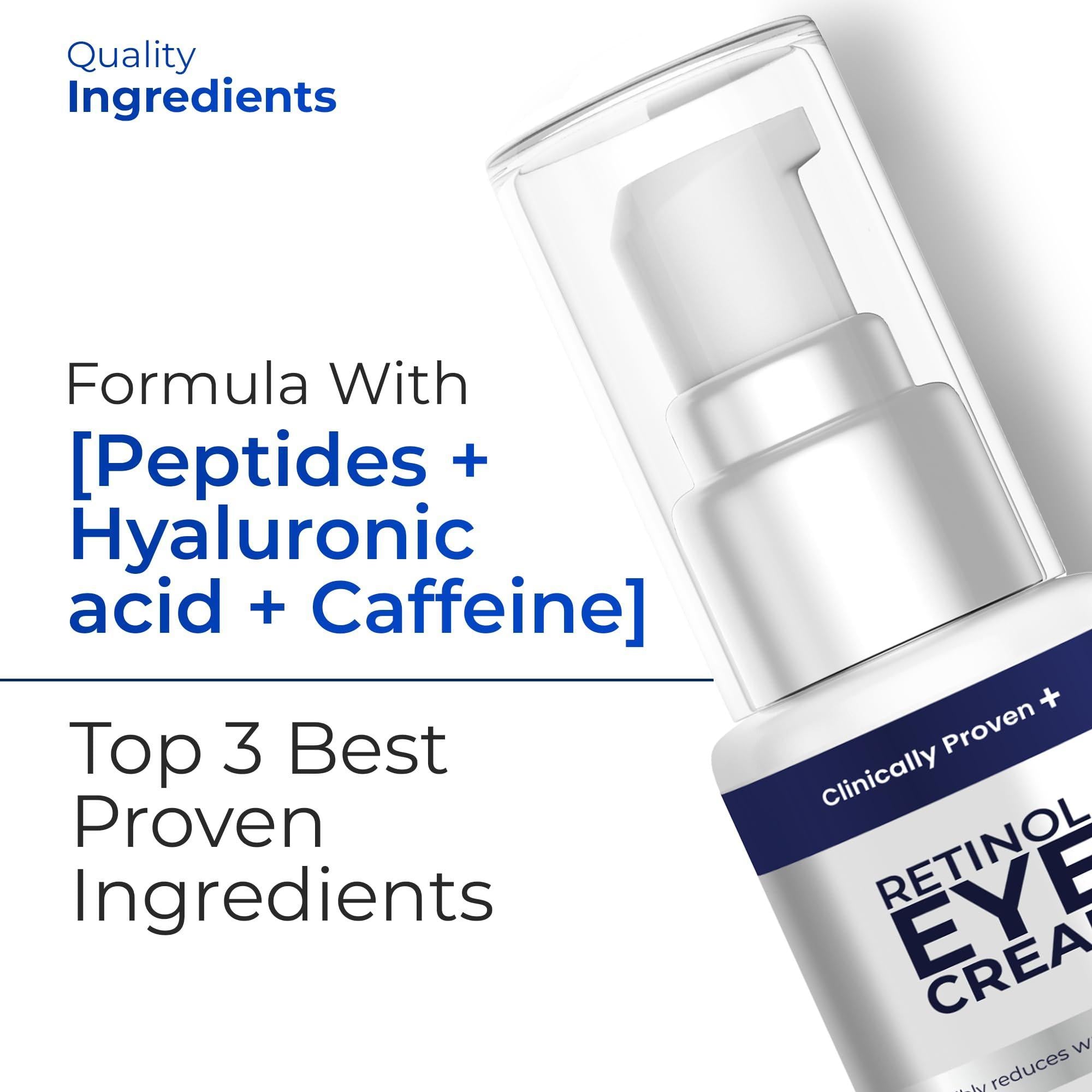 Retinol Eye Cream for Puffiness and Bags Under Eyes  Hyaluronic Acid & Peptide Anti Aging Treatment with Caffeine  Advanced Tightening & Firming Formula for Wrinkles & Fine Lines