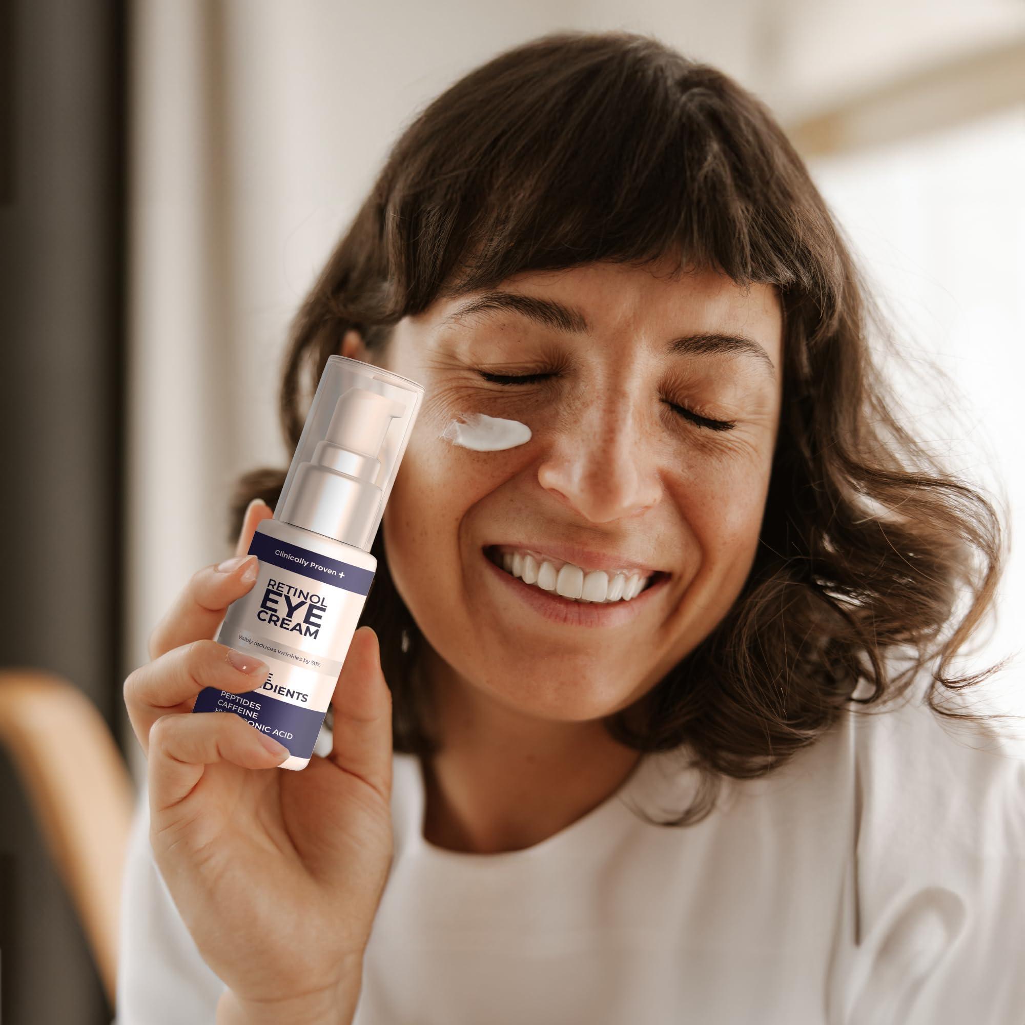Retinol Eye Cream for Puffiness and Bags Under Eyes  Hyaluronic Acid & Peptide Anti Aging Treatment with Caffeine  Advanced Tightening & Firming Formula for Wrinkles & Fine Lines