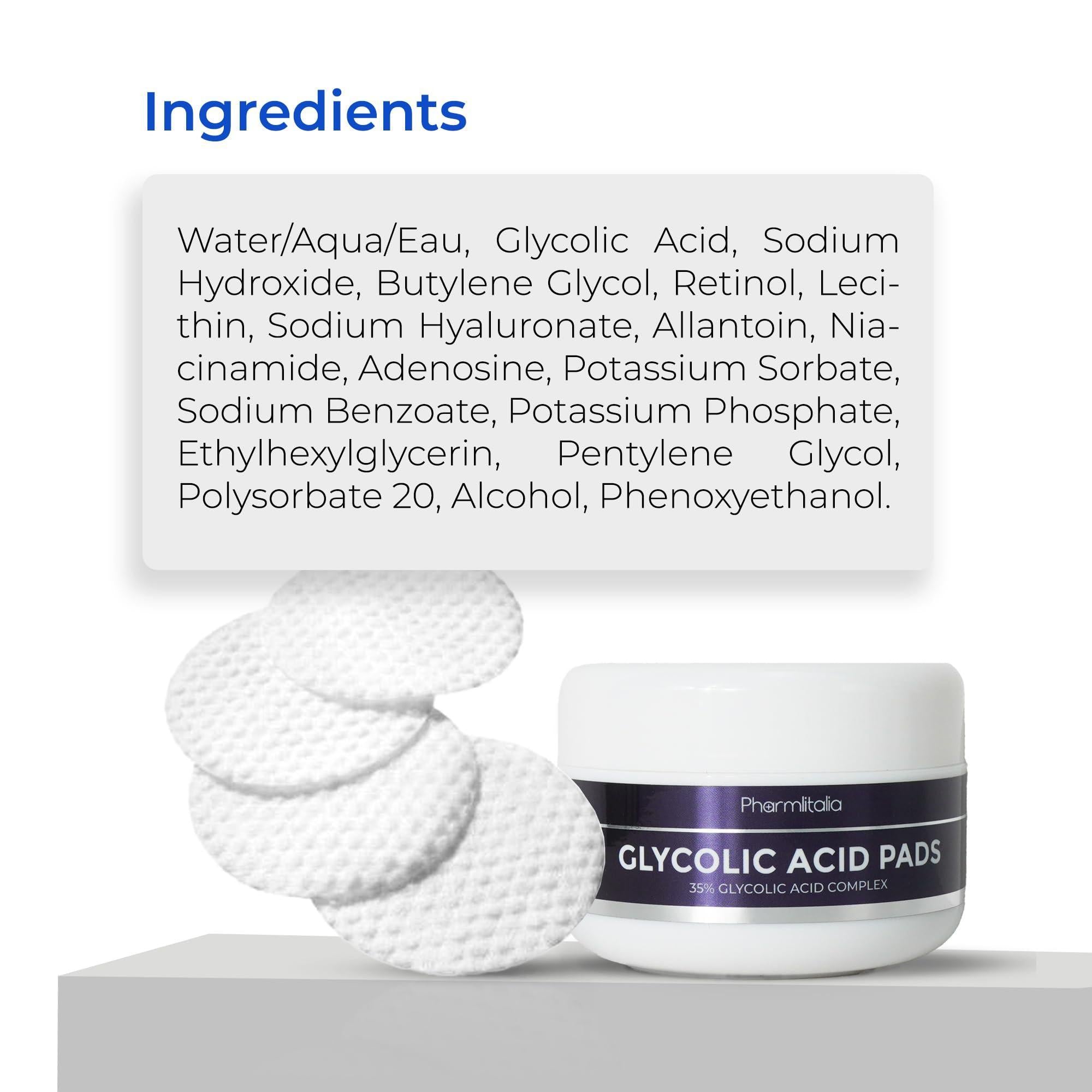 Glycolic Acid Pads 35%   Anti Aging Treatment for Clearer Smoother Skin   Glycolic Acid Peel Pads For Dark Spots Acne and Wrinkles   Infused with Hyaluronic Acid & Retinol   60 Pads